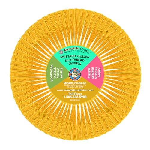 Image of Mandala Crafts Small Mustard Yellow Bookmark Tassels - 100 Bulk Silky Mini Craft Tassels with Loops for Bookmarks, Jewelry Making, Graduation Decorations, and Keychains