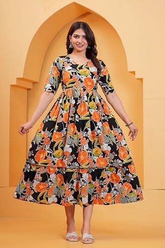 Image of THE Moon Star Women's Cotton Floral Printed Anarkali Maternity Feeding Kurti | Breastfeeding Dress for Mothers | Zipper Feeding Kurti, Nursing Kurti, Comfortable and Trendy Maternity Wear