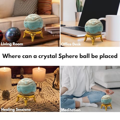 Image of Certified Caribbean Calcite Crystal Ball for Meditation - Premium Crystal Vastu Items for Home and Feng Shui Items for Good Luck - Ideal for Pooja Supplies and Spiritual Practices (1.5 Inch)