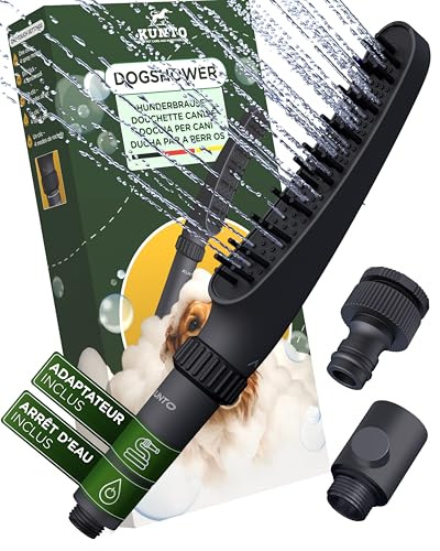 KUNTO® Pomme de douche pour chien avec 4 types de jets - Tête de douche en silicone et adaptateur pour tuyau d’arrosage