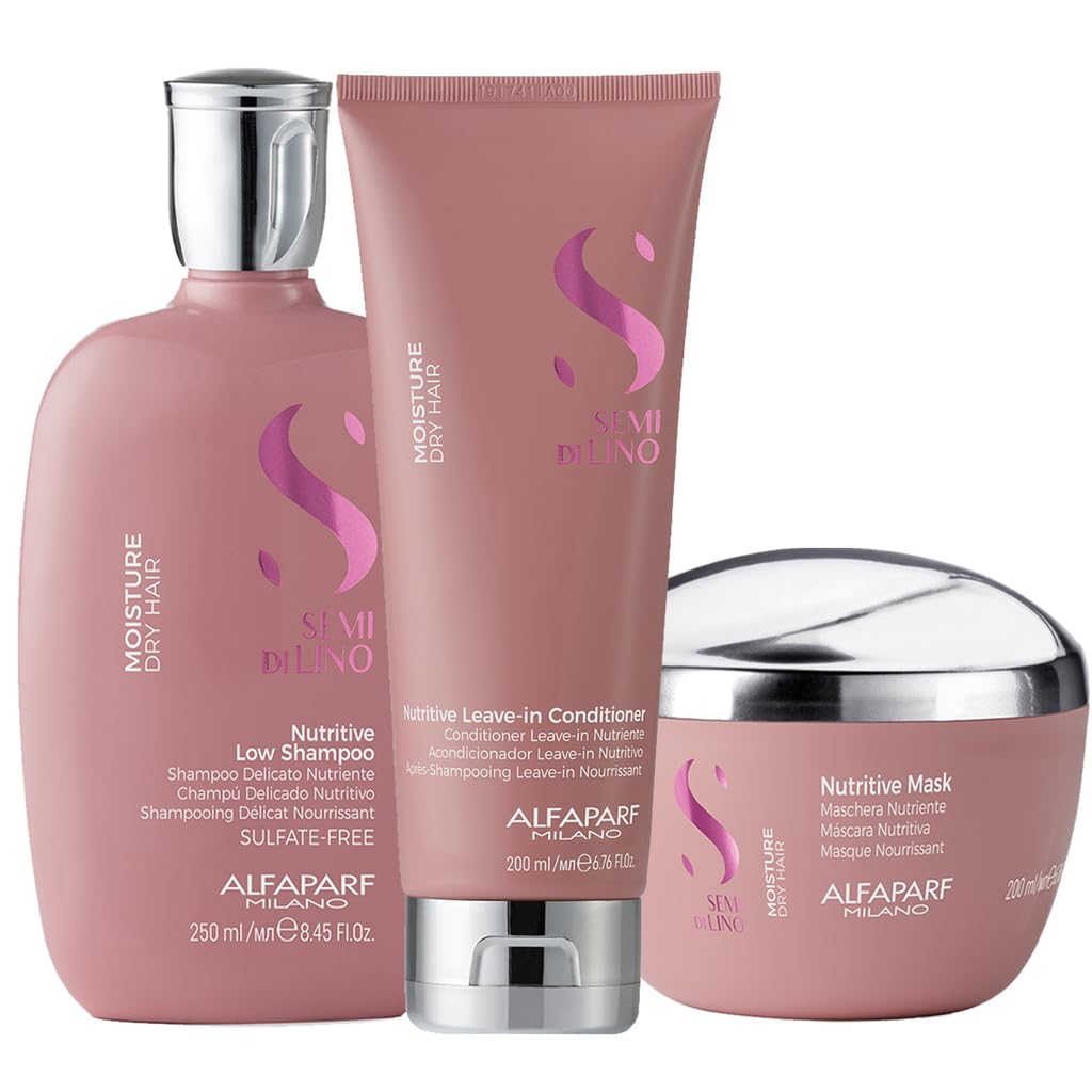 Alfaparf Semi Di Lino Moisture Nutritive Low Shampoo 250mL + Leave-in Conditioner 200mL + Mask 200mL SET
