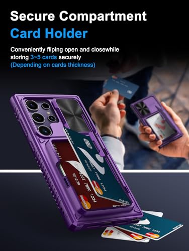 Image of Vihibii for Samsung Galaxy S23 Ultra Case with Card Holder & Sliding Camera Cover & Kickstand, Shockproof Rugged Hard Back & TPU Edge Wallet Case for Galaxy S23 Ultra 5G 6.8 inch 2023, Dark Purple