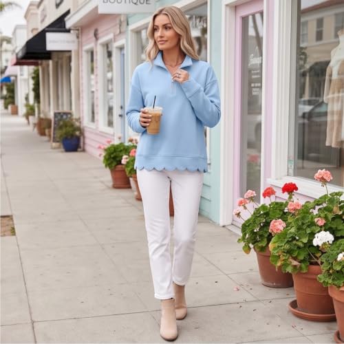 Womens Oversized Crewneck Sweatshirts Scalloped Casual Pullover Tops - image 3