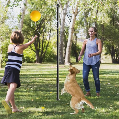 Tetherball Ball and Rope, Tetherball Pole Set Equipment with In-Ground Anchor for Dogs, Portable Tether Ball Kit with 2.8-8.5 FT Height Adjustable Metal Stand, Soft Paddled Rubber Ball for Backyard
