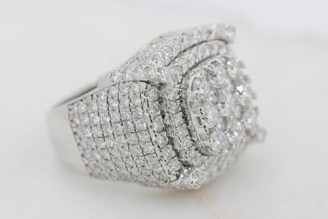 Drizzle Jewels 4 Ct Round Lab Created Diamond Men's Cluster Band Ring, 14K White Gold Finish, 925 Sterling Silver