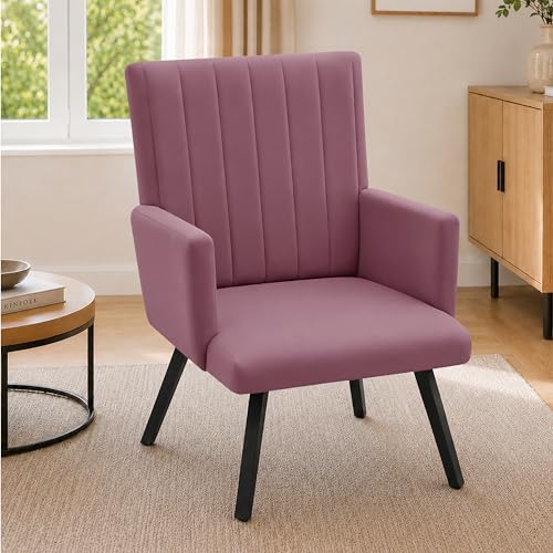 Image of Rosebell Modern Accent Chair for Living Room | Single Seater Chair with Armrests & Metal Legs | Comfortable Lounge Chair for Bedroom, Reading & Office | Rose Pink