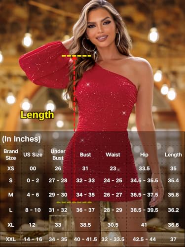 Image of ShawGobow Sparkly Outfits for Women,One Shoulder Ruched Bodycon Short Prom Dress,Sexy Dresses Cocktail Homecoming Nye
