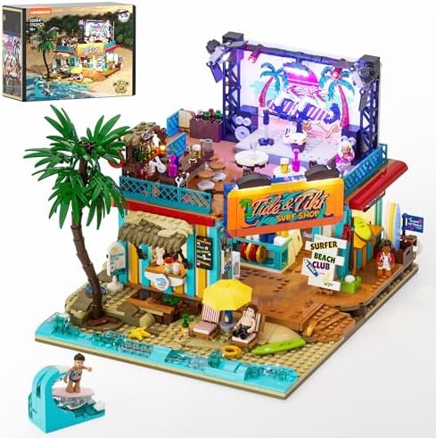 LUMIBRICKS Surf Shop Lighting Building Bricks Set - Coast Club Modular Collection Display Kit with LED and Minifigures 1752 Pcs for Adults & Teens & Marine Enthusiasts