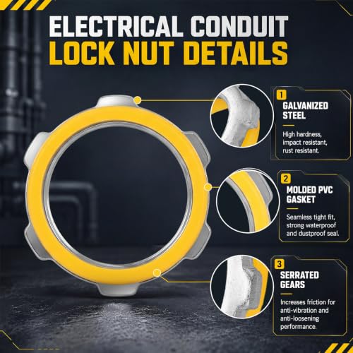 Image of Moxweyeni 50 Pcs 3 /4 Inch Electrical Conduit Lock Nut with PVC Molded Gasket Galvanized Steel Electrical Conduits Sealing Locknut for Rigid IMC Chemical Pipelines and Industry