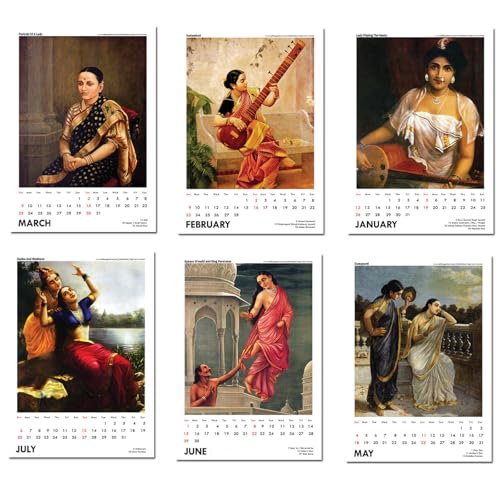 Image of Tallenge - New Year 2025 Desk Calendar - Art by Indian Masters - Raja Ravi Varma - 6 x 9 Inches for Home & Office (Paper, Desk Calendar)