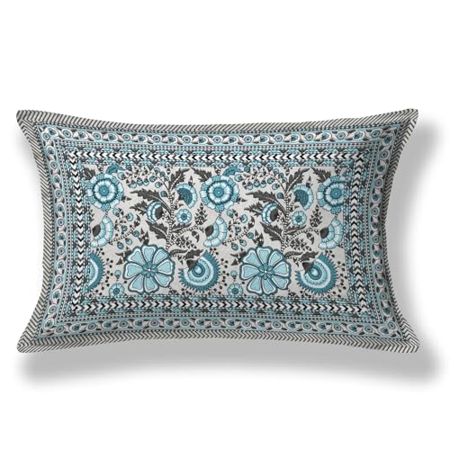 Image of elanorhomes 100% Cotton 240 TC Single Bed Sheet Set | Floral Hand Printed Bedsheet with Pillow Cover | Soft Breathable Fabric for Bedroom | 60x90 Inches (Bachelor Fulwari Print)