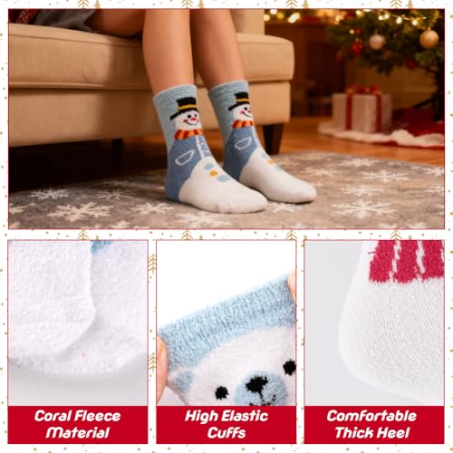 Image of Labeol 5 Pairs Christmas Fuzzy Socks for Women Gifts,Funny Cute Cozy Fluffy Thermal Winter Warm Fuzzy Socks