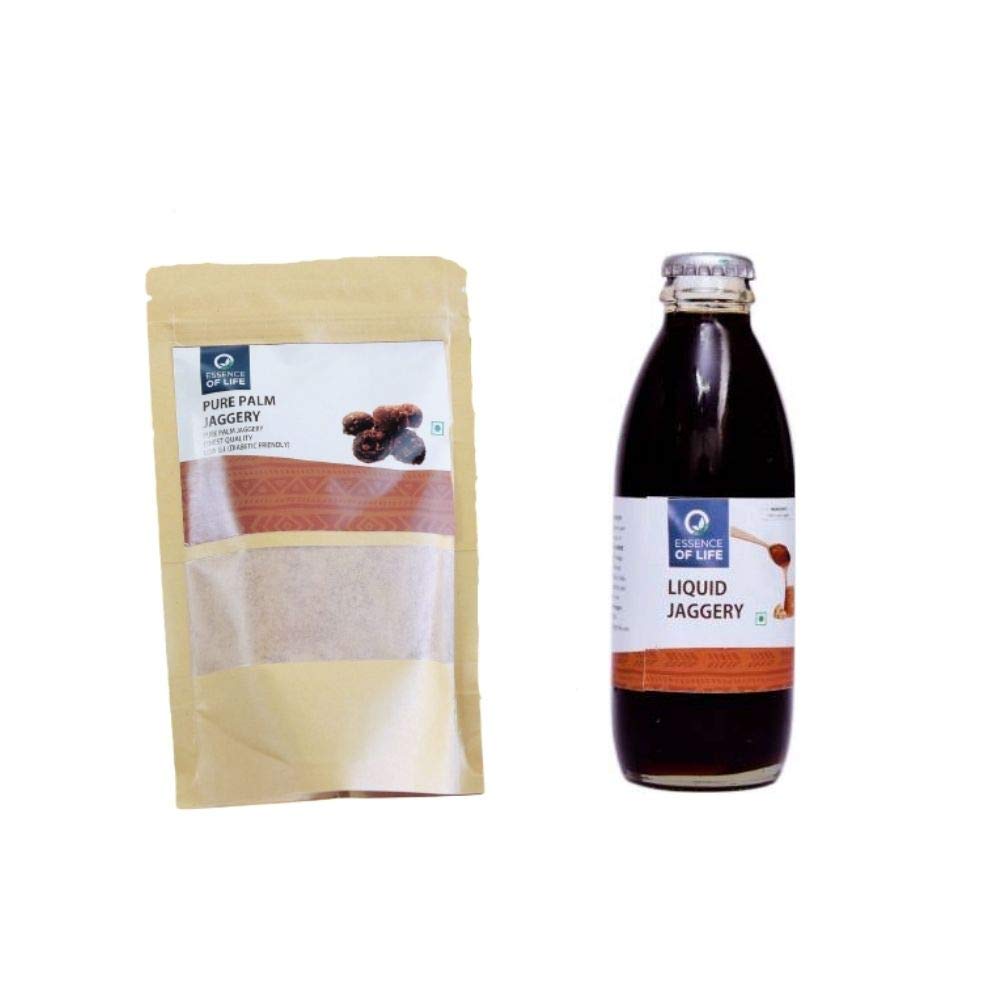 Essence of Life Purest Palm Jaggery 250 Grams & Liquid Jaggery 280 Grams - Made with Natural, Organic Ingredients