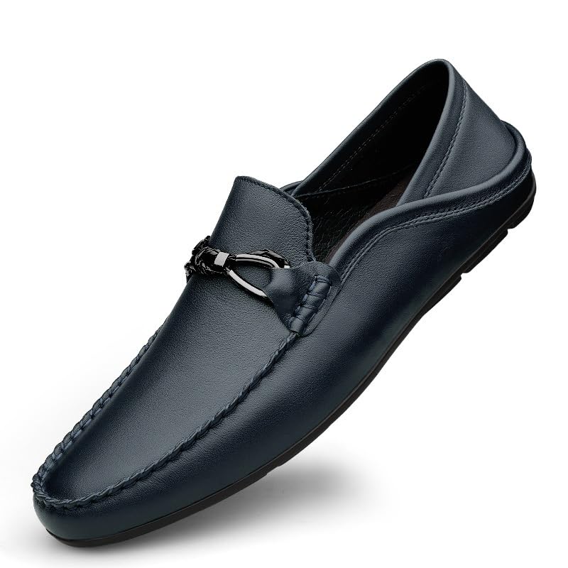 Men's Loafers Round Toe Leather Solid Color Penny Loafers Flat Heel Slip Resistant Flexible Outdoor Slip-ons