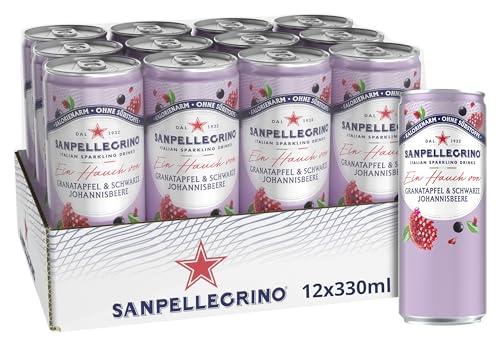 San Pellegrino Ein Hauch von Granatapfel & Schwarze Johannisbeere Kalorienarme Limonade 33 Kalorien pro Dose 12er Pack (12 x 330ml) Einweg-Dosen