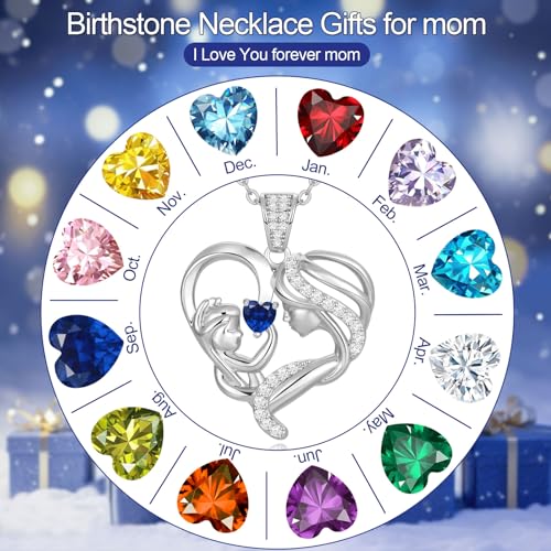 Mothers Day Gifts for Mom Wife Her Grandma, S925 Sterling Silver Birthstone Necklaces Jewelry for Women, Mother's Day Love Heart Pendant Necklace for Anniversary Birthday Christmas Day4