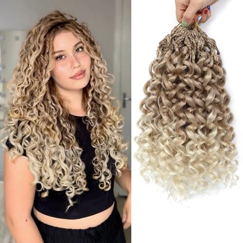 Pre looped Gogo Curl Crochet Hair 12 Inch 8 Packs Pre twisted Short Curly Crochet Hair for Black Women Ocean Wave Braiding Hair Water Wave Deep Braiding Hair (12 inch,27/613)
