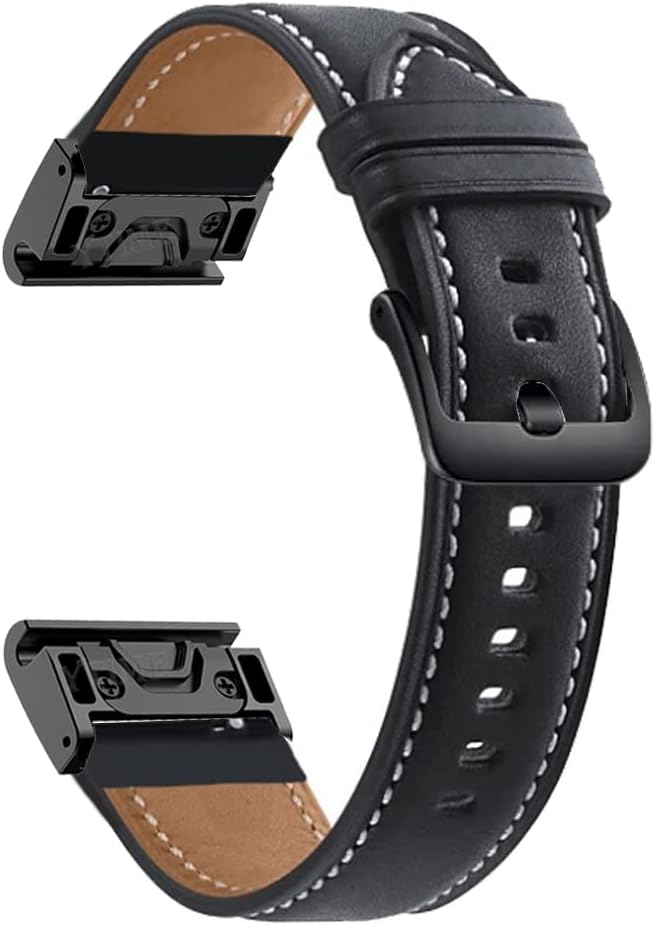 BUDAY 22mm Leather Quick Fit Watchband Wriststrap for Garmin MARQ Series/Instinct/Epix/Approach S60 Easy Fit Quick Release wirstband