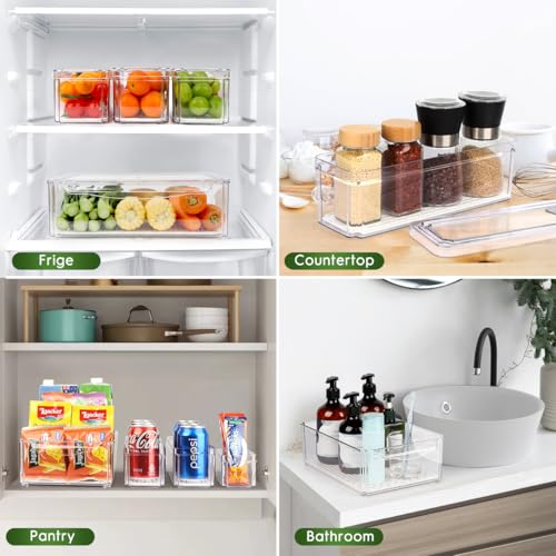 Image of ZIJUND 4 Pack Fridge Organizer, Stackable Refrigerator Organizer Bins with Lids, BPA-Free Fridge Organizers and Storage Containers for Fruit, Vegetable, Food, Drinks, Cereals, Clear