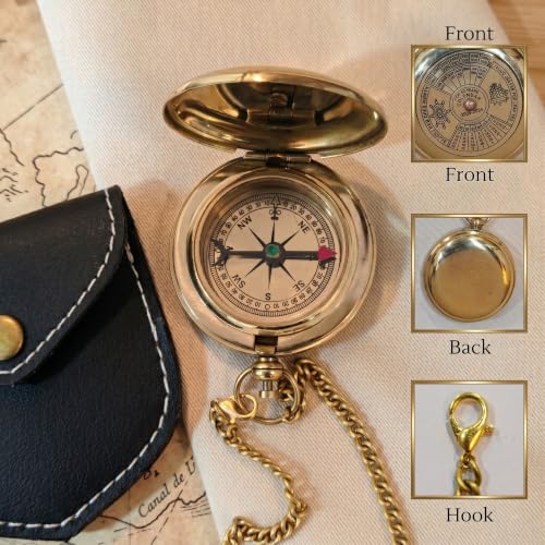 Brújula Vintage de Latón con Calendario y Estuche de Cuero miniatura 2