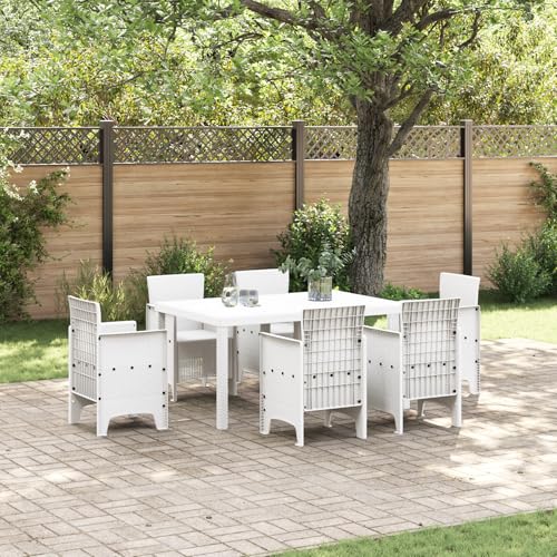HEFZGDB Weißer Gartentisch 150x100x73 cm Poly Rattan Outdoor Esstisch...