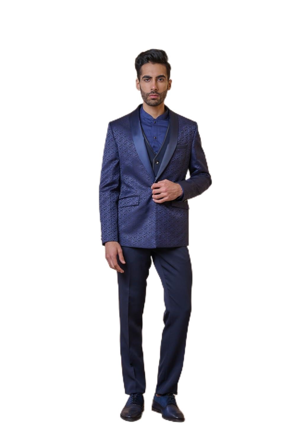 tasva Navy Classic Jacquard Dinner Jacket-picture-27