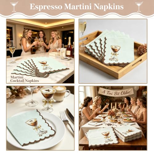 yuboo 50 Pcs Espresso Martini Napkins, 6.3 x 6.3 in Folded Disposable Paper Cocktail Napkins, Brown Martini Party Decor for Bachelorette & a Tini Bit Older Birthday Decor - image 8