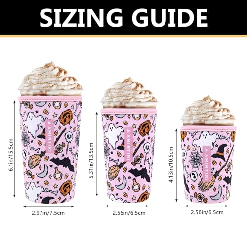 Image of 3 Pack Reusable Neoprene Sleeve for Iced & Hot Drinks, Compatible with Starbucks, Dunkin' Coffee Cup. (Happy Halloween)