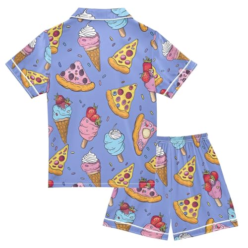 ALAZA Ice Cream Pizza Strawberry Pajamas Satin Pajama Set Short Sleeve Button Down Sleepwear2