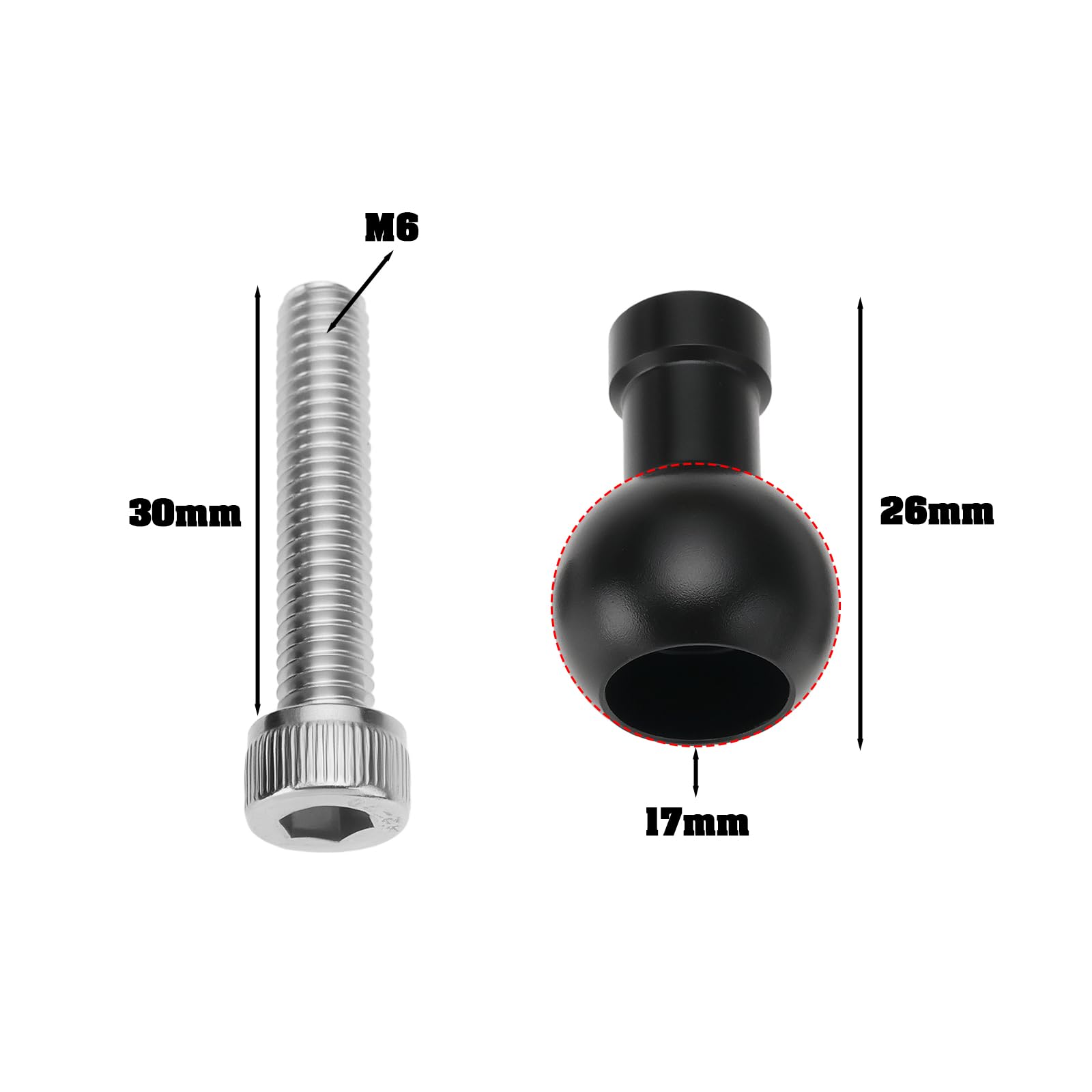EMSea 2 szt. 17 mm aluminiowy uchwyt kulowy M6 adapter śrubowy uchwyt do montażu rozszerzającego do statywu aparatu selfie uchwyt stojak konwerter