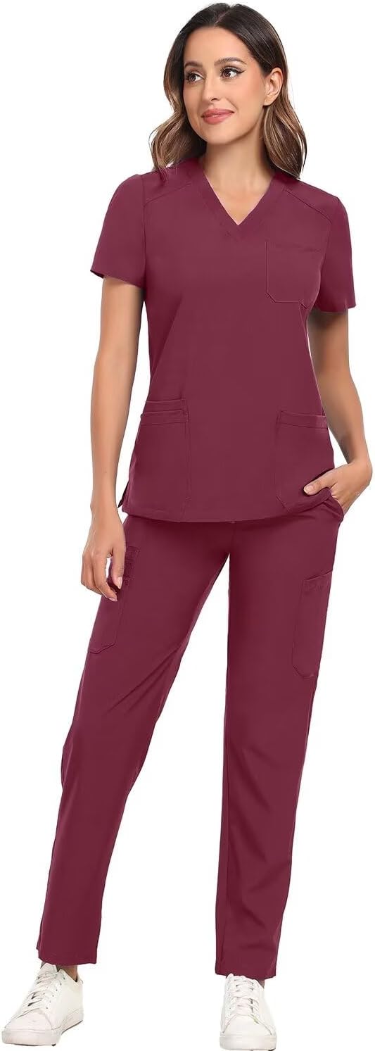Scrubs for Women Sets, Stretch V-Neck Scrub Top & Cargo Pants with Multi Pockets, Anti-Wrinkle - Image 5