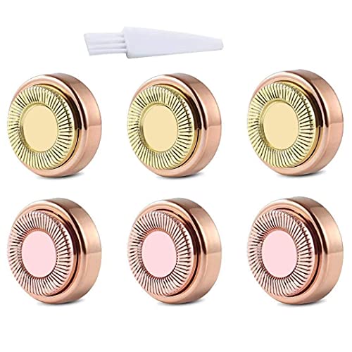 Greendhat Flawless Replacement Heads for Women Painless Facial Hair Remover Trimmer with Cleaning Brush, Perfect Touch and Smooth Finishing, As Seen On TV, 18K Gold-Plated (6Pcs)