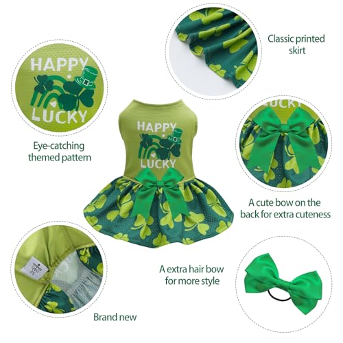 Image of CuteBone Dog Mesh Dress St.Patrick's Day Puppy Sundress Pet Outfit Summer Fashion for Small Dogs Girl Cat Clothes