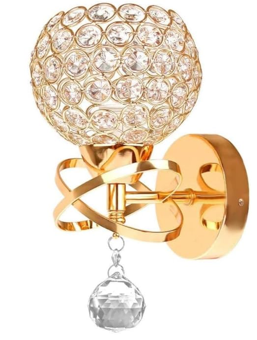 Luminária de Parede Arandela Redonda de Cristal Moderna Dourada, ...