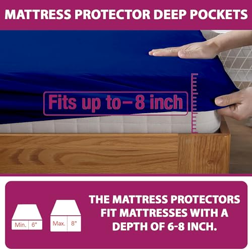 Image of Trance Home Linen Premium 220 GSM+ 72 inch x 24 inch Cotton Terry Waterproof Mattress Protector | Elasticated Fitted Style Non-Toxic Bed Protector | Mattresses Cover (72x24 inch | 6x2 feet, Ink Blue)