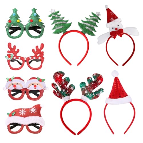 Xerteam 4 Christmas Headbands 4 Christmas Glasses for Kids A