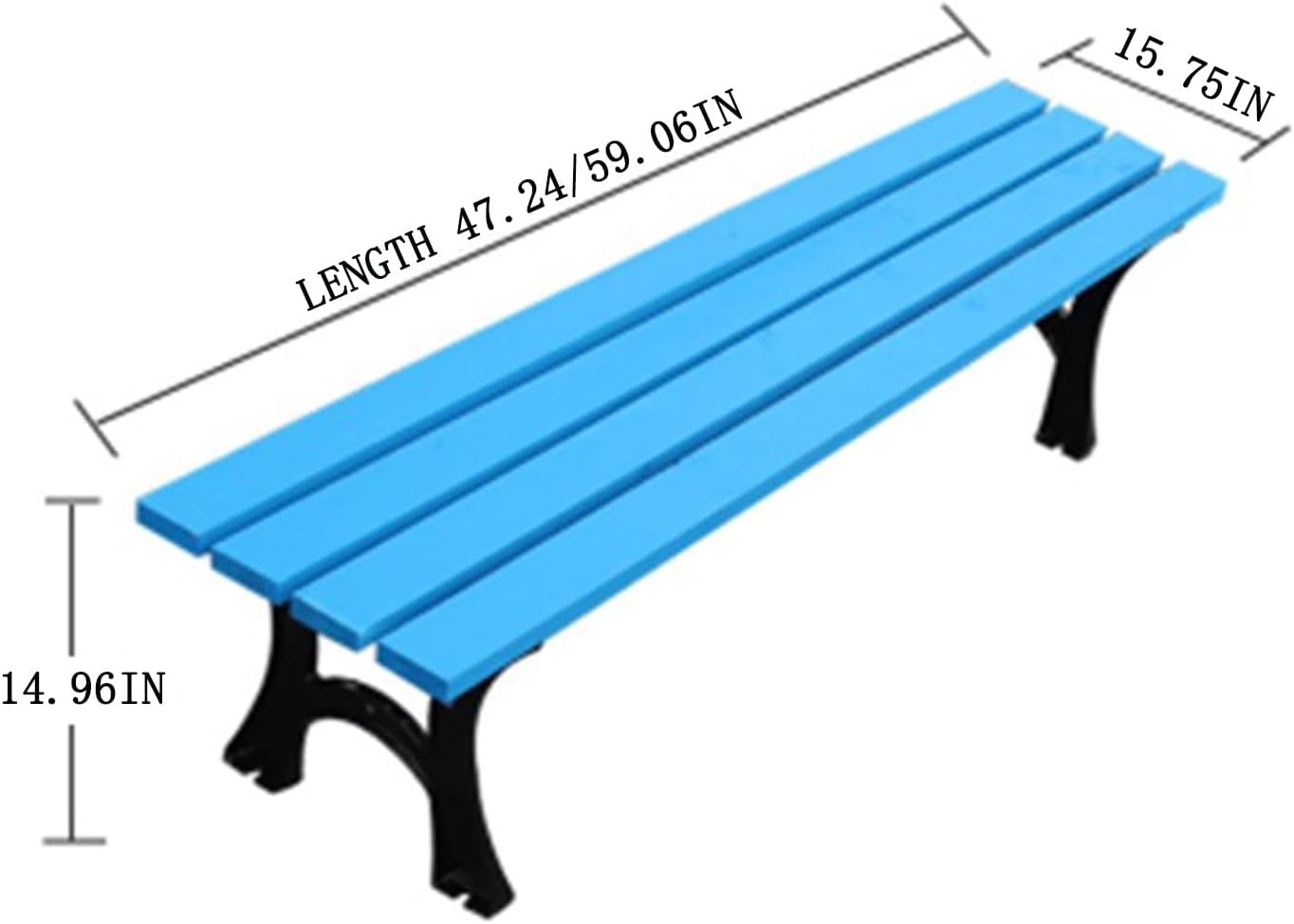 Ergonomic Thickened Backless Park Chair - Solid Wood Outdoor Bench, Durable Square Leisure Seating, Ideal for Rest Areas, 59.06" x 15.75", Blue