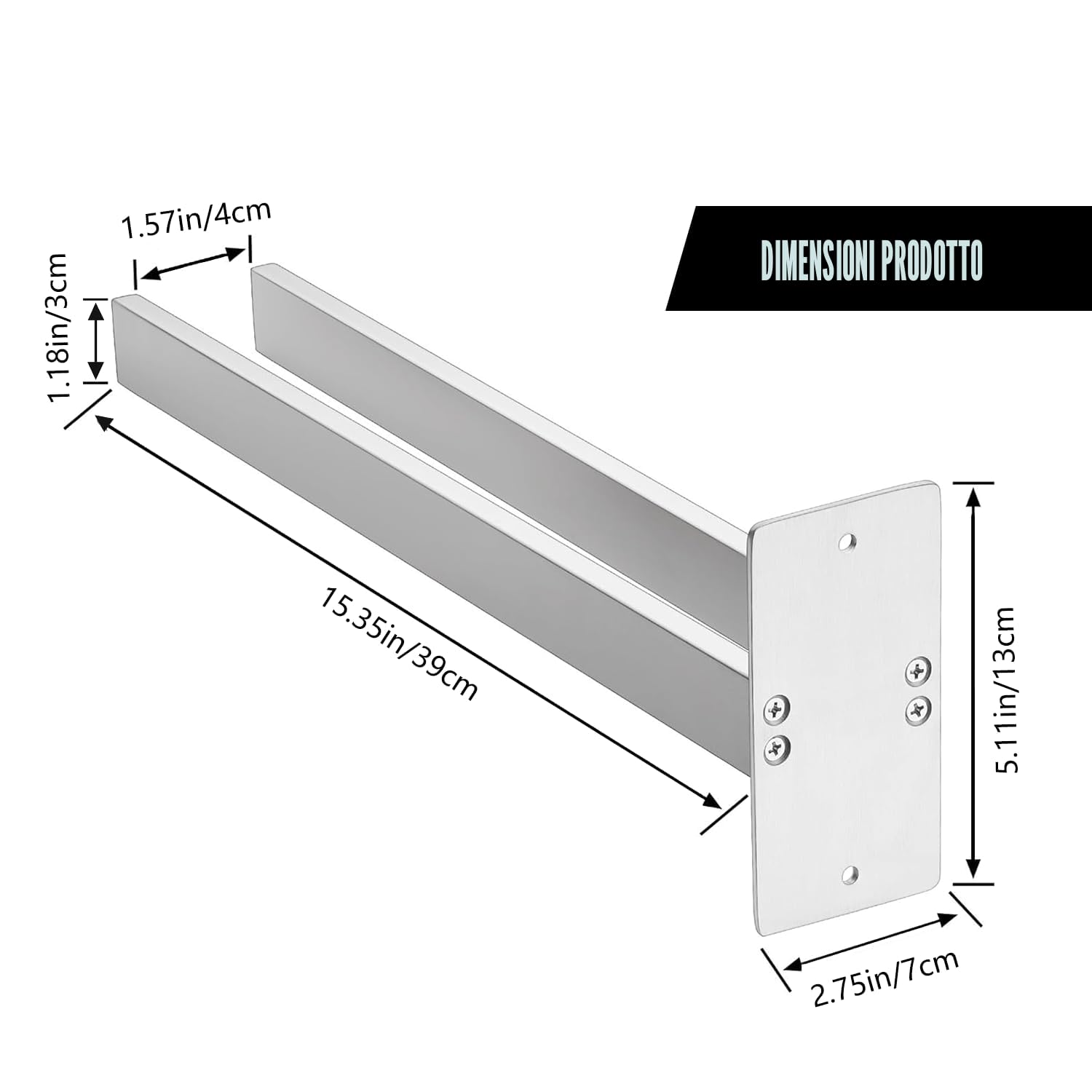 Porta Asciugamani Bagno,SUS304 Appendi Asciugamani Bagno,Porta Asciugamani Bagno da Parete 40cm,Due Metodi di Installazione, Adesivo/Perforato, per Bagni, Cucine
