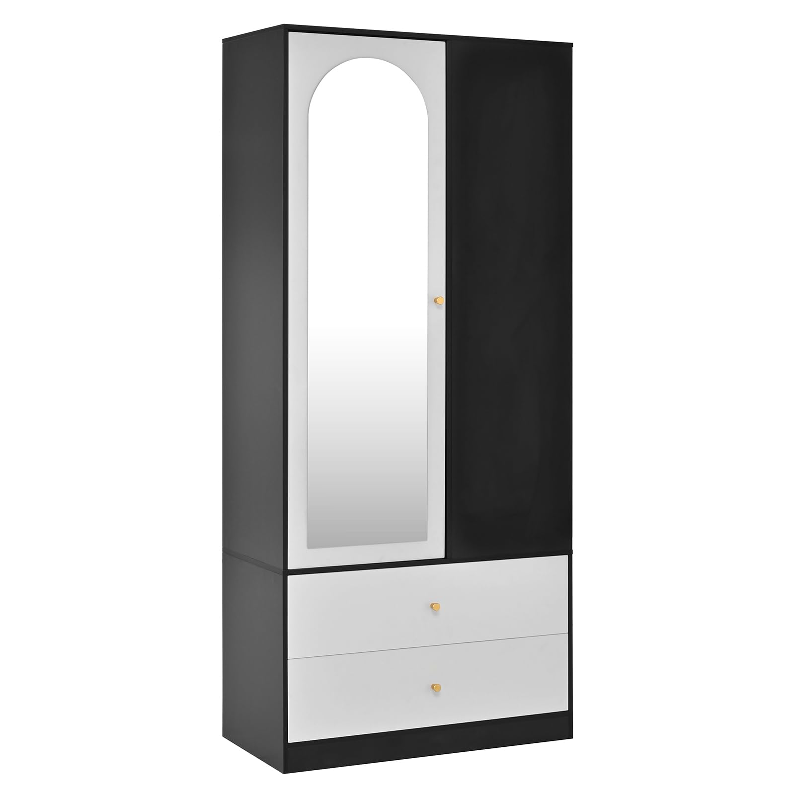 SUKY Armario Dormitorio Moderno con Espejo y 1 Puerta, Mueble Ropero Multiusos, Equipado con 2 Cajones y 4 Estantes, Mueble Organizador Práctico para Ropa, Ideal para Dormitorio del Hogar