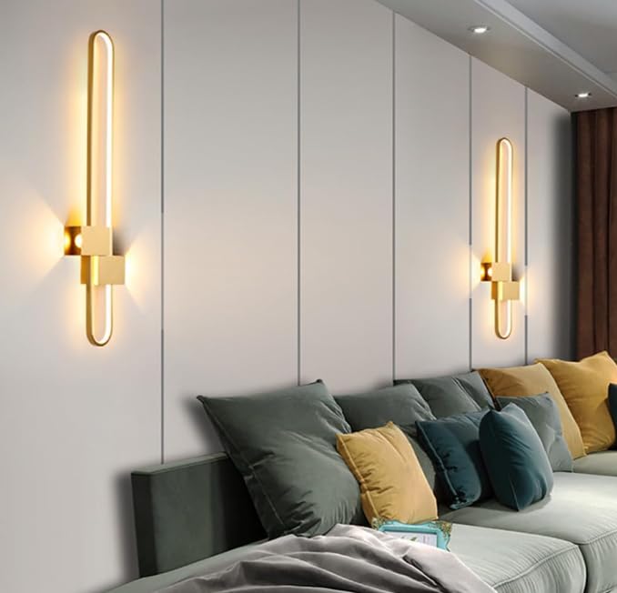 Image of 600mm Gold Oblong LED Wall Light|Modern Oblong Wall Lamp for Bedroom, Living Room, Hallway, Bedside - 3-in-1 Color Modes (Warm White, Cool White, Natural White)