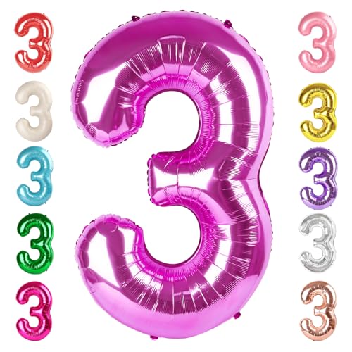 Image of 3 Balloon Numbers Birthday Decorations, 40In Rose Purple Balloons for Party | Eye-catching Appearance, Perfect Decorative Centerpieces, Convenient Self-sealing Structure, Widely for Various Occasions