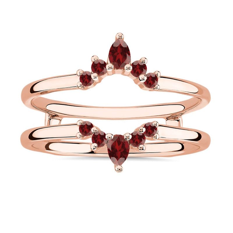 Miniatura 9 de Red Garnet Crown Shaped Enhancer Guard For Women, 14k White Gold Finish Garnet Wrap Ring, Engagement Ring