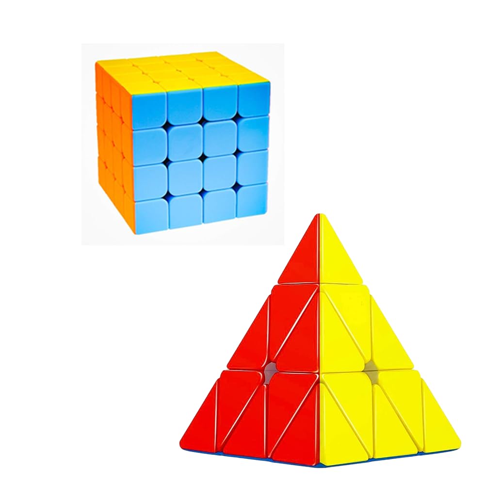 RKZ® 4x4 Speed Cube Stickerless 59mm Puzzle & Pyramid Speed Cube, 3x3 Stickerless Combo for Kids | Perfect Combo for Fun & Entertainment | Ideal Gift for Kids 3+ Years