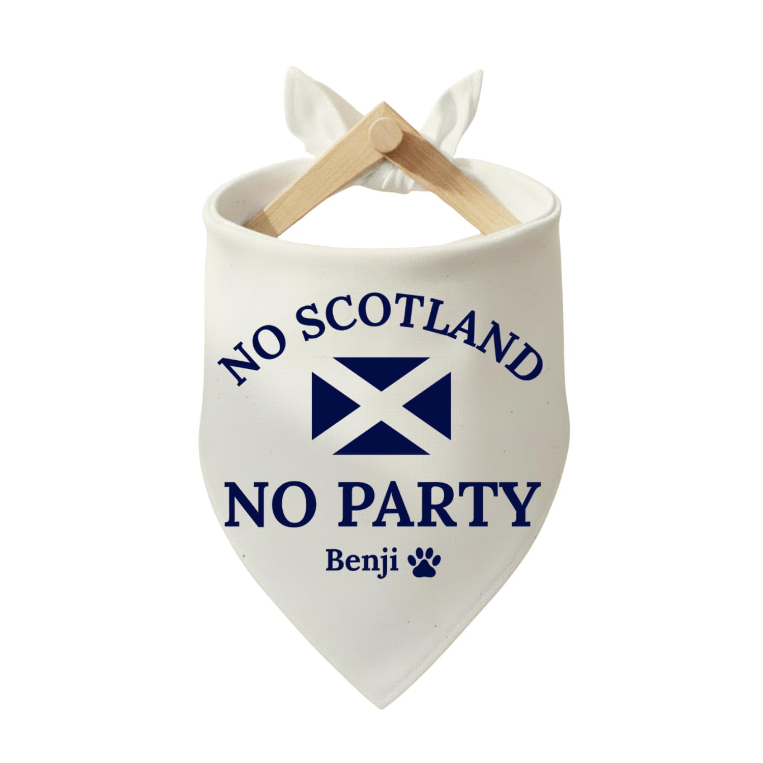 Personalised Pet Bandana “No Scotland No Party” Perfect World Cup & Rugby Supporters. Custom Dog Bandana Scottish Pets. World Cup Pet Gift (White + Navy, M/L:63 * 43 * 43cm)