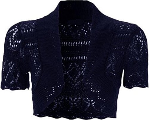 Bolero de punto para mujer con manga corta calada y ajuste elástico cómodo talla única