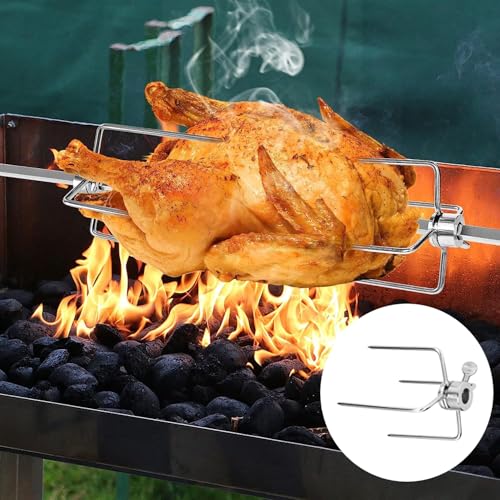 Fleischklammer,Fleischklammer für Drehspieß, Edelstahl BBQ Edelstahl Fleischnadeln, Hähnchengrill Grillgabel mit Feststellschraube, 2 Stück , Silver
