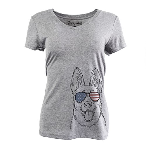 Inkopious Patriotic Brutus The German Shepherd Women's Triblend T-Shirt Relaxed V-Neck Large Grey