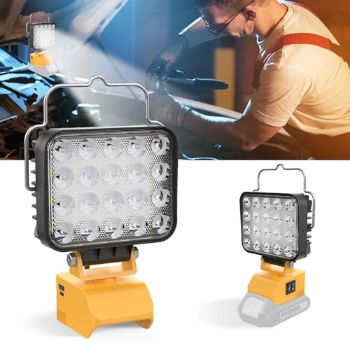 XCOFZOB 54W LED Work Light for Dewalt 20V Battery, 7600LM Cordless Work Light Dual Switch Battery Protection, Portable Flood Light with USB & Type C Charger Port for Workshop, Camping, Outdoor
