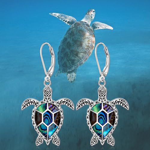 Sea Turtle Earrings Abalone Shell Turtle Earrings for Women Sterling Silver Turtles Leverback Drop Dangle Retro Hawaiian Jewelry4