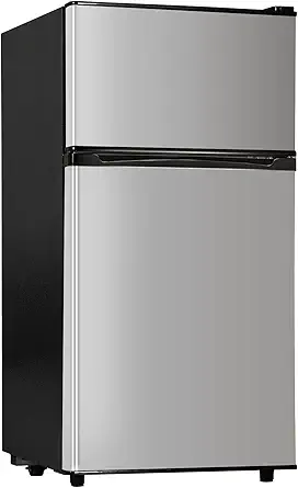 3.55 Cu.Ft Mini Fridge with Freezer - 2 Doors for Office, Kitchen, Dorm and Bedroom, Mini Refrigerator with Adjustable Shelves (Silver)